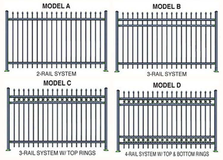 Black Powder Coated Decorative Spearhead Wrought Iron Fence