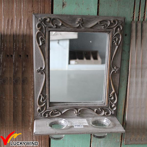 French Farm Wood Wall Mirror with Candle Holder