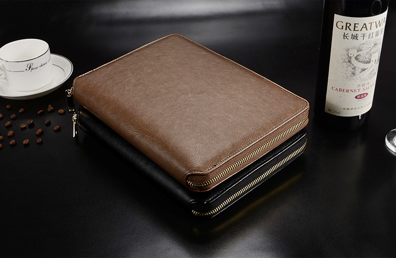 PU Material Zipper New Design Brown Loose Leaf Notebooks Stationery Notebook