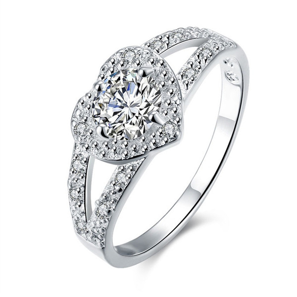 Romantic Vintage Heart Design Silver CZ Diamond Jewelry Engagement Ring