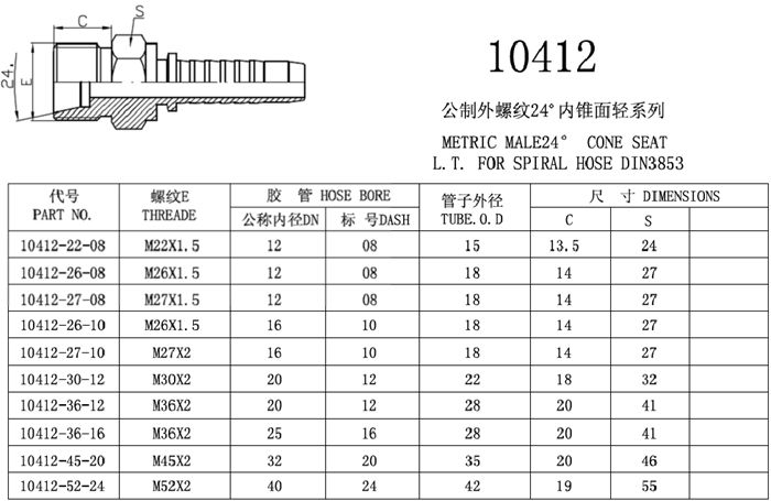 (10412) Metric Thread Male L. T Hydraulic Pipe Fittings