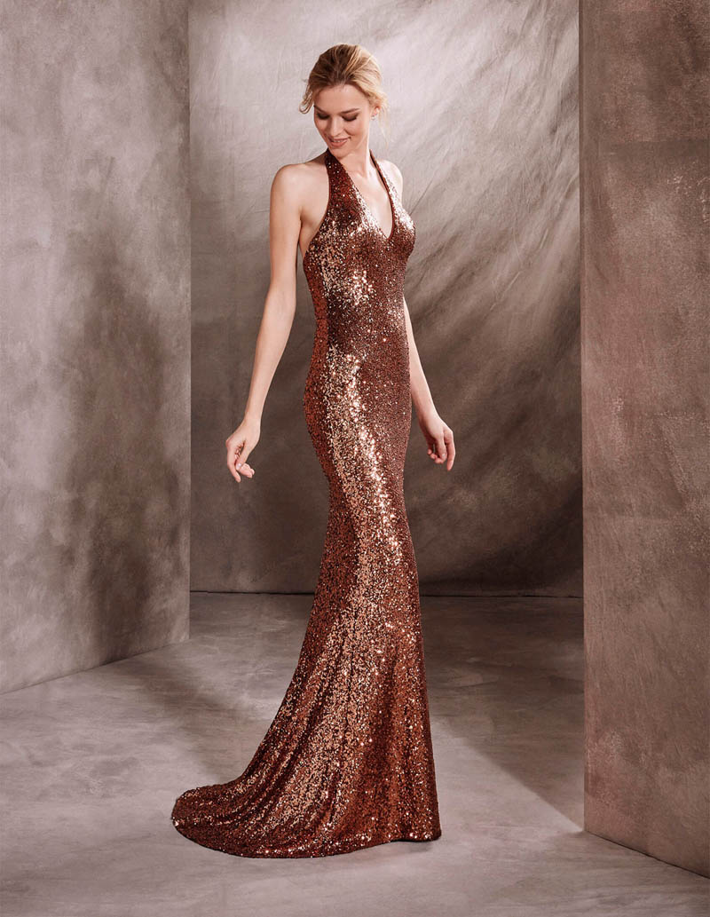 Unique Sparkle Dazzling Mermaid Cocktail Dress with Halter Neck