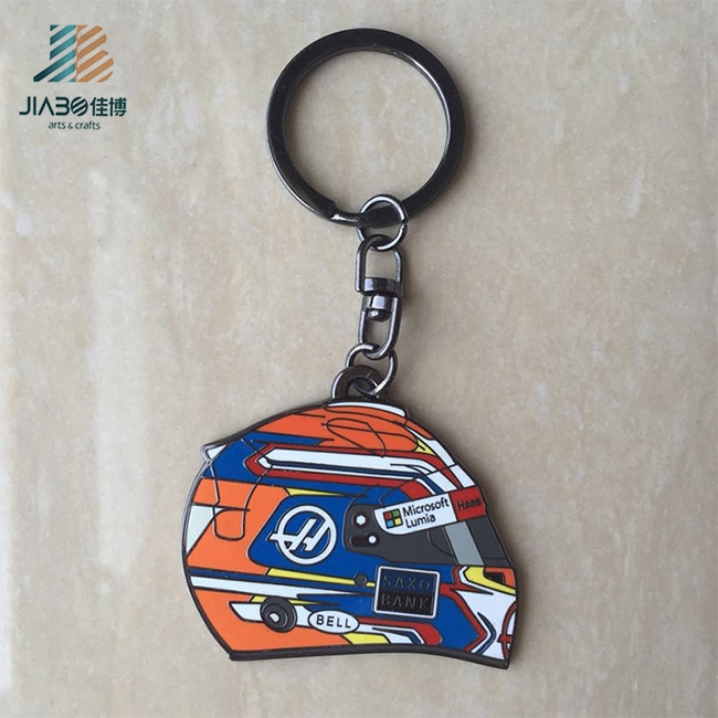 Hard Enamel Custom Motorcycle Helmet Shape Metal Keychain with Box