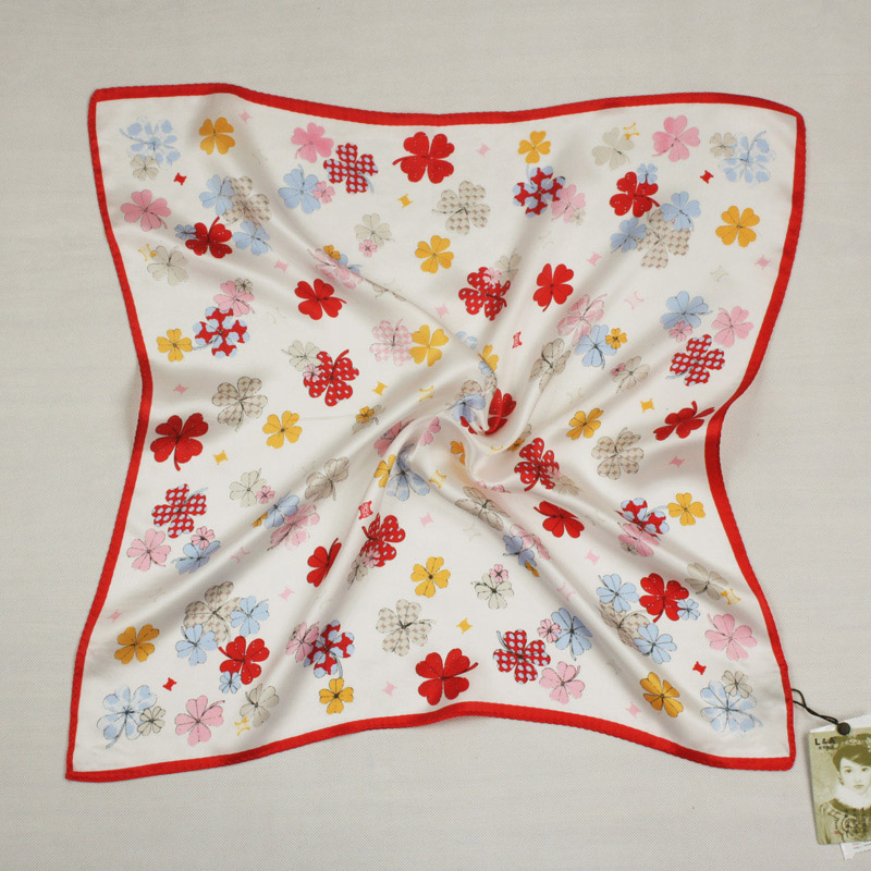 Real Silk Satin Flowers in The Small Square Scarves, Stewardess Scarf