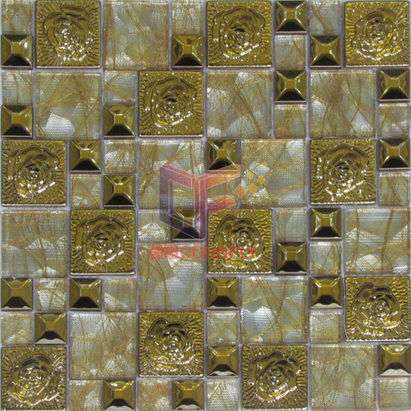 Gold Color Glass Mix Metal Mosaic (CFM883)