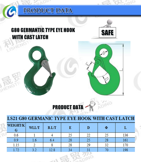 Eye Hook with Latch Lifting Hook Dimensions