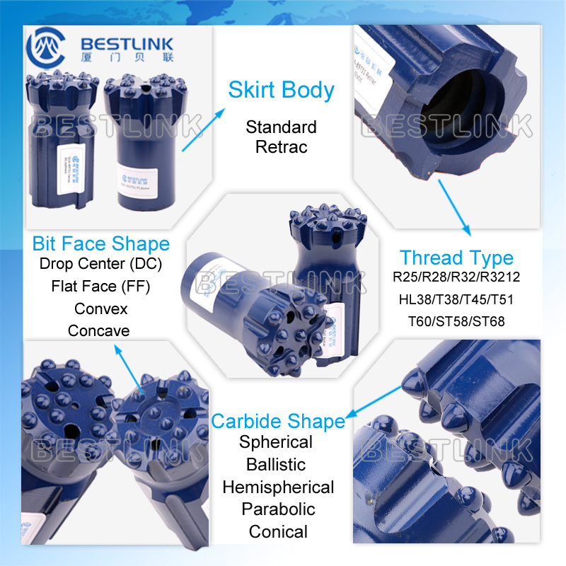 Hot Insert Retrac Type Thread Button Bit for Quarry Drilling