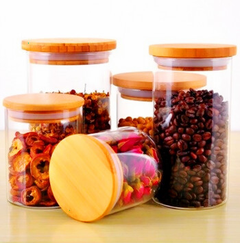 400ml Bamboo Lid Borosilicate Glass Food Storage Jar