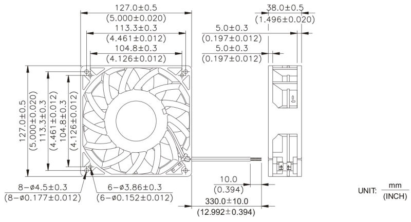 470g/127X127X38mm Ball Bearings, Pressure Boost DC12738 Axial Fan