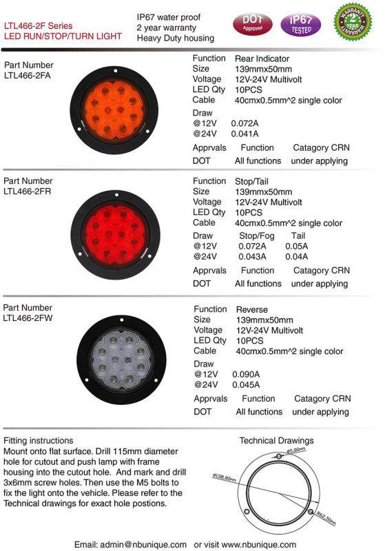 DOT Approved 4inch Round Turn Tail Stop Reverse Light Heavy Duty