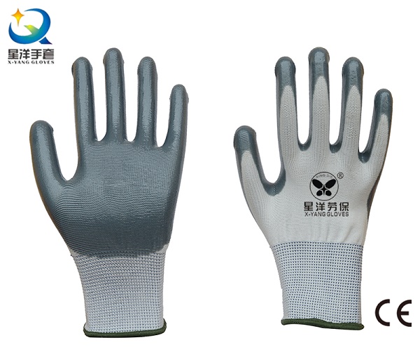 13G Polyester with Nitrile Coated Procective Safety Work Gloves (N6007)