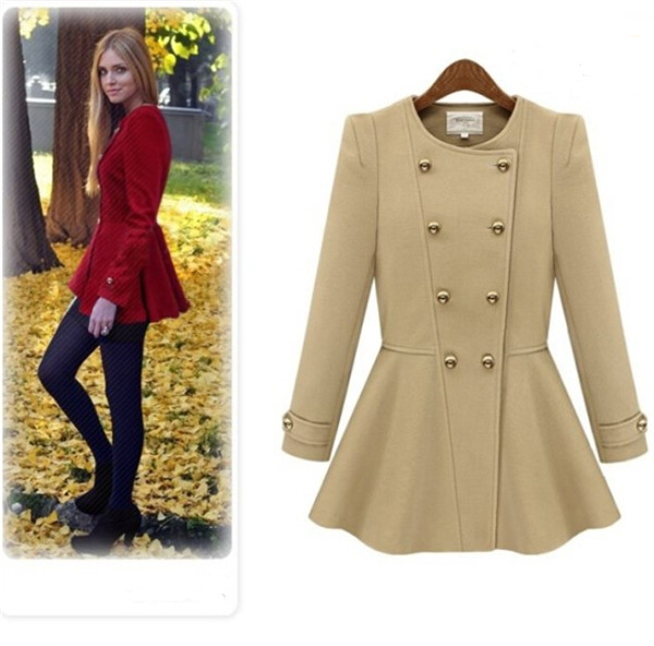 Winter Ladies Double Breasted Woolen Fitted Trench Coat