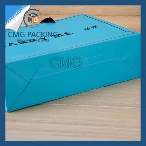 Printed Blue Shopping Bag with Black Printing and Wide Satin Handle (CMG-MAY-041)