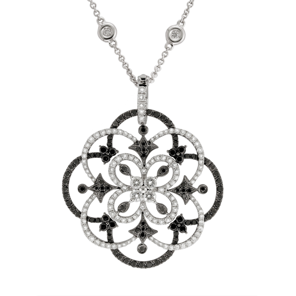 Black and White Diamond Flower Pendants 925 Sterling Silver Jewelry