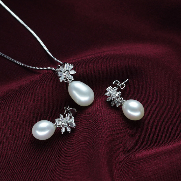 Natural Earring Pendant Natural 925 Silver Genuine Pearl Jewelry Set
