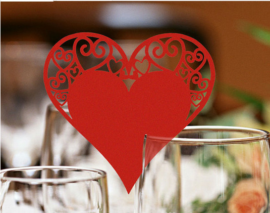 Romantic Heart Shape Laser Wine Glass Card for Party