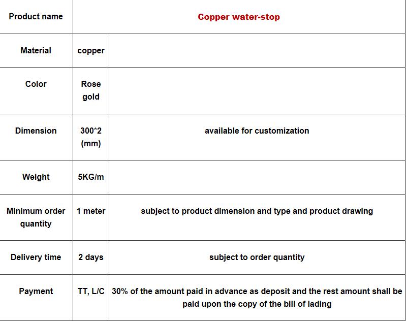 Crossion Resistance of Copper Water Stop Made in China