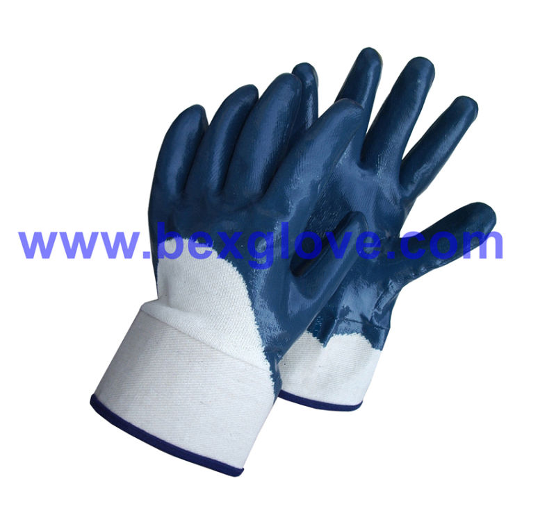 Cotton Jersey Liner, Safety Cuff, Nitrile Coating, Half Coated