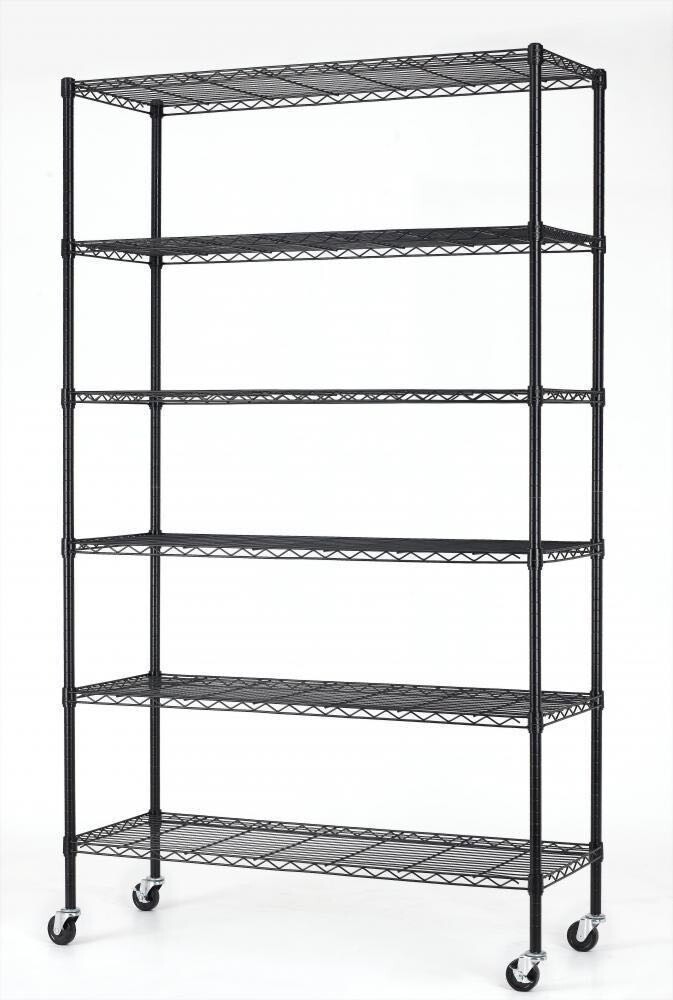 6 Tiers Black Epoxy Coated Steel Wire Shelving for Sundries Storage & Garage Storage