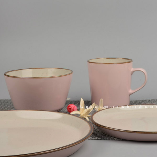 Pink Color Glazed Ceramic Dinnerware (Set)