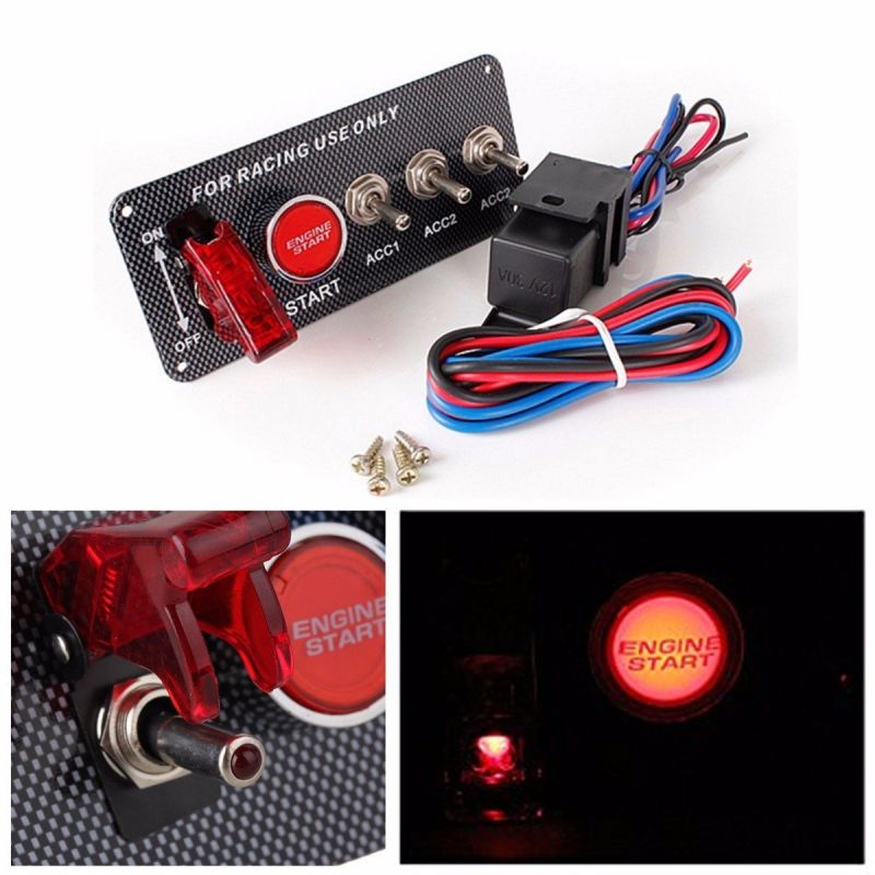 Car Engine Ignition Start Push Button Colorful Chrome Panel Racing Toggle Switch