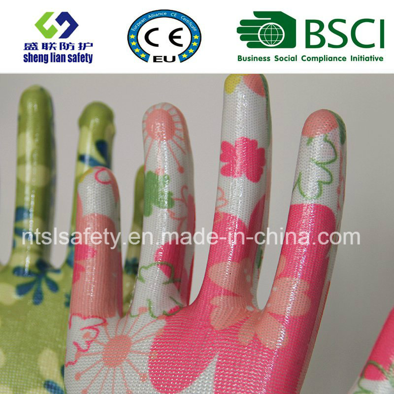 Safety Gloves Nitrile Coated Printed Garden Gloves