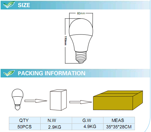 Plastic Cover Aluminum 6W A60 LED Bulb