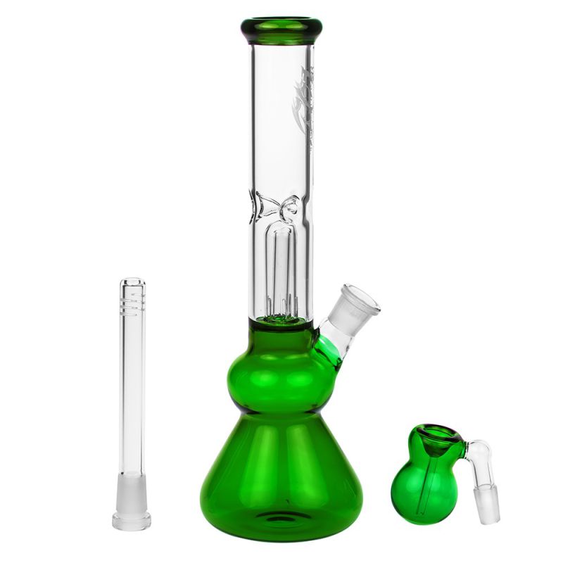 Green Leaf Glass Beaker Base Ice Smoking Pipes with Precooler (ES-GB-372)