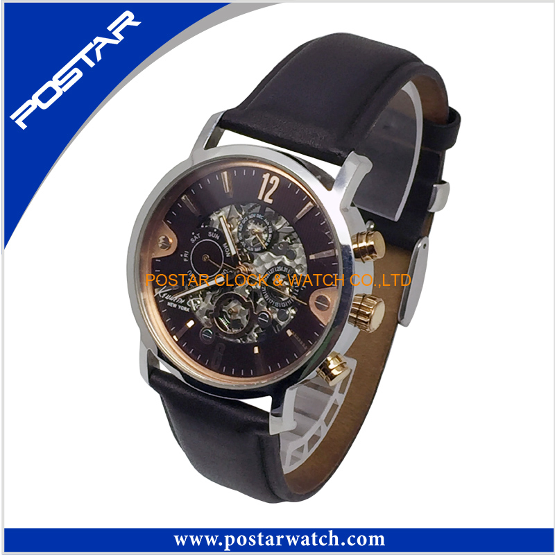 Fashion Automatic Watch Mechanical Watch with Geunine Leather Band