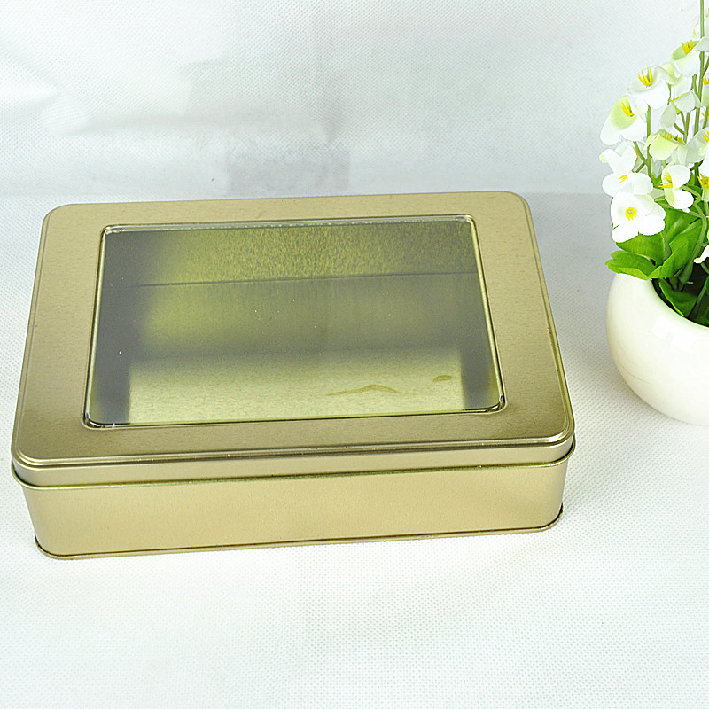 Window Hinged Metal Tins, Tin Box with Window, Metal Clear Top Tin