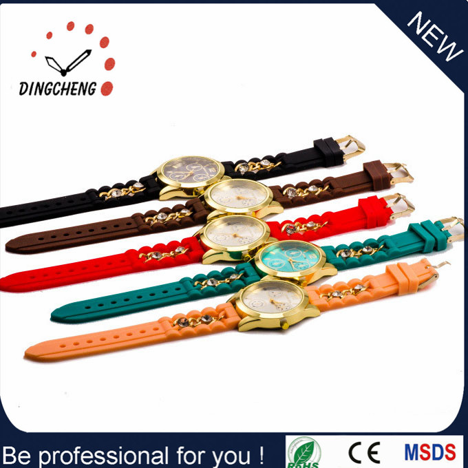 2016 Gift Christmas Gold Watch Quartz Movement Watch Diamond Silicone Strap Watch for Women Watch (DC-631)