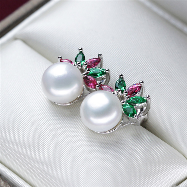 Zircon Sterling Silver Natural Freshwater Pearl Earring Stud