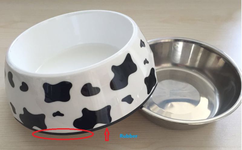 Classical Cow Pattern Melamine&Stainless Steel Pet Dog Bowl