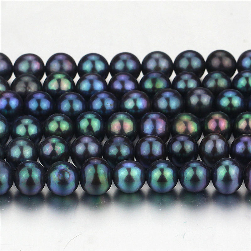 Freshwater Near Round Pearl Strand 7-8 mm AA Peacock Pearl Strings Wholesale