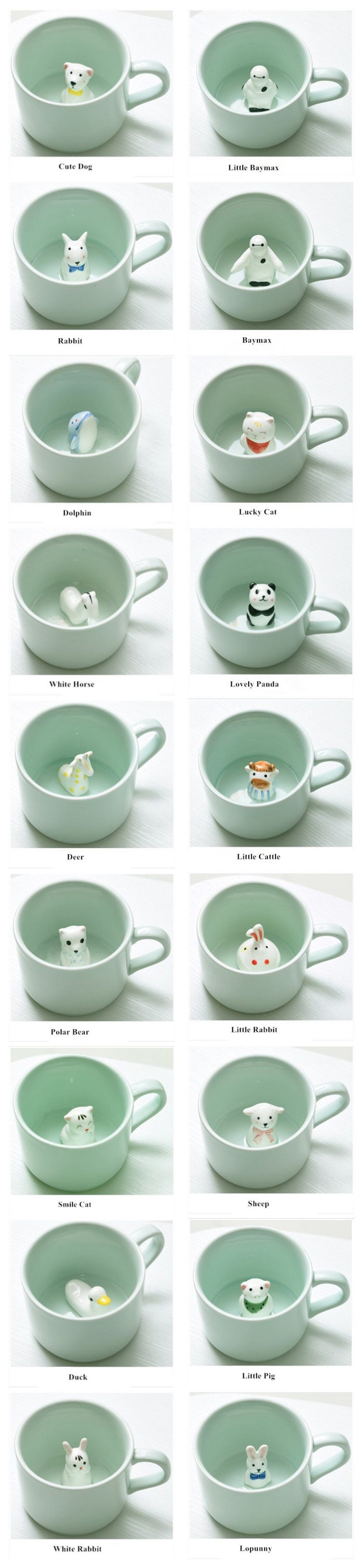 Creative Small Ceramic Milk Mug with Animals Cute Cartoon Inside