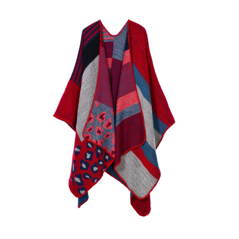 Women's Color Block Open Front Blanket Poncho Geometric Cashmere Cape Thick Warm Stole Throw Poncho Wrap Shawl (SP215)