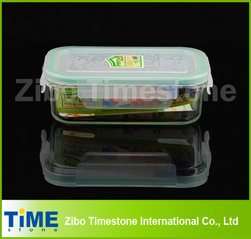 High Borosilicate 900ml Rectangular Food Storate Box With Plastic Tight Cover