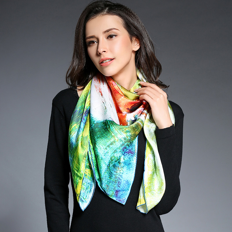 Multicolor Printed Silk Satin Horse Big Square Scarf 100 * 100 Cm