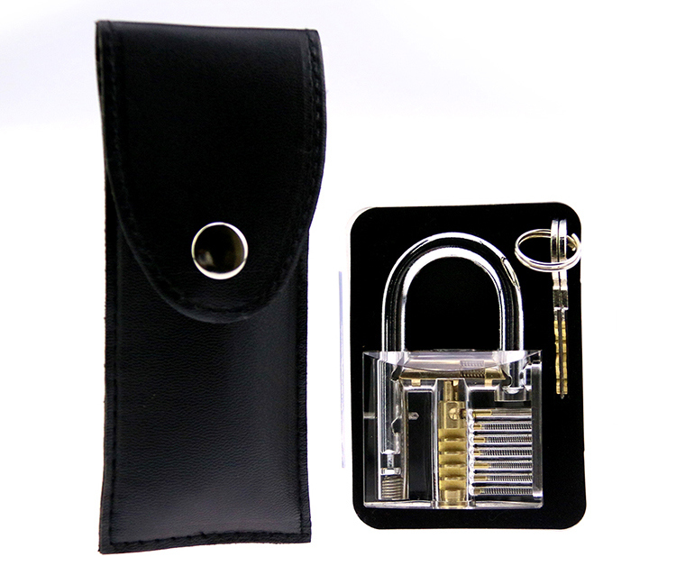 Transparent Practice Padlock with 15PCS Metal Handle Lockpicking Tools (Combo 3)