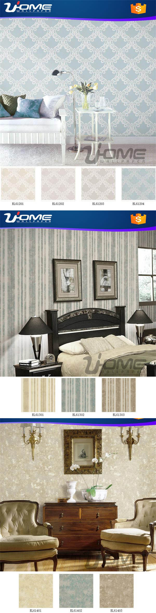 Uhome 0.68*8.23m High Foam or Self-Adhesive Removable Wallpaper --Eiffel Catalogue