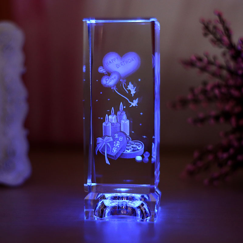 Novelty Birthday Gifts Rotate 3D Laser Crystal Rose Flower Cube