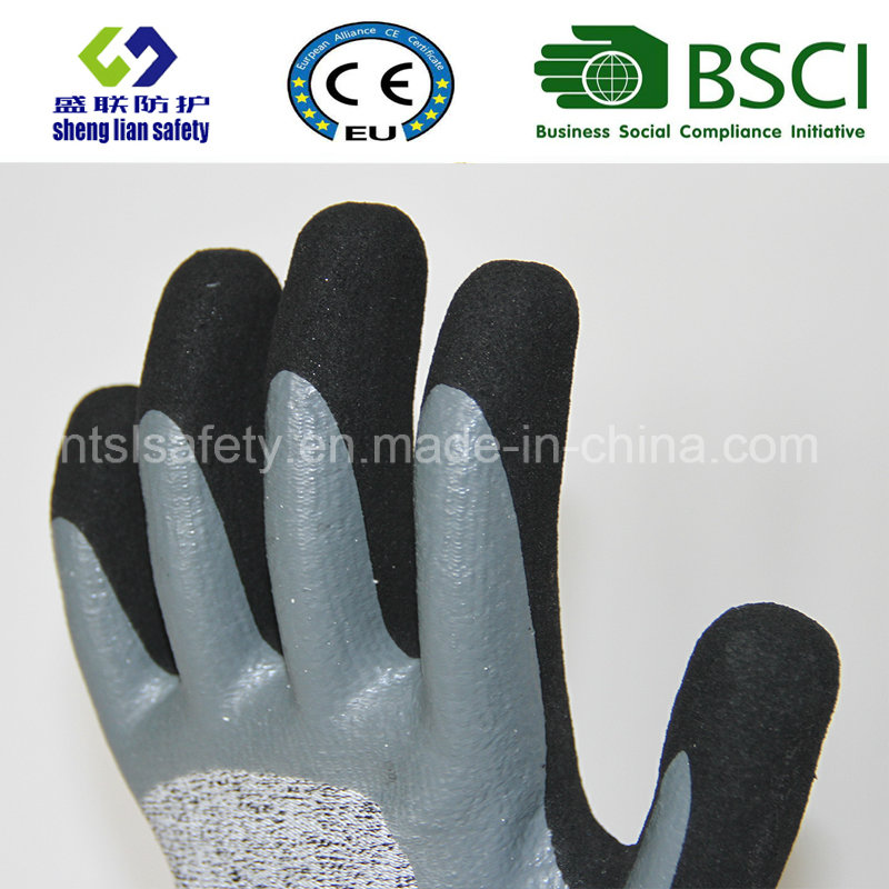 13G Hppe/Glass Fiber Liner Double Dipped Sandy Nitrile Coating Safety Gloves