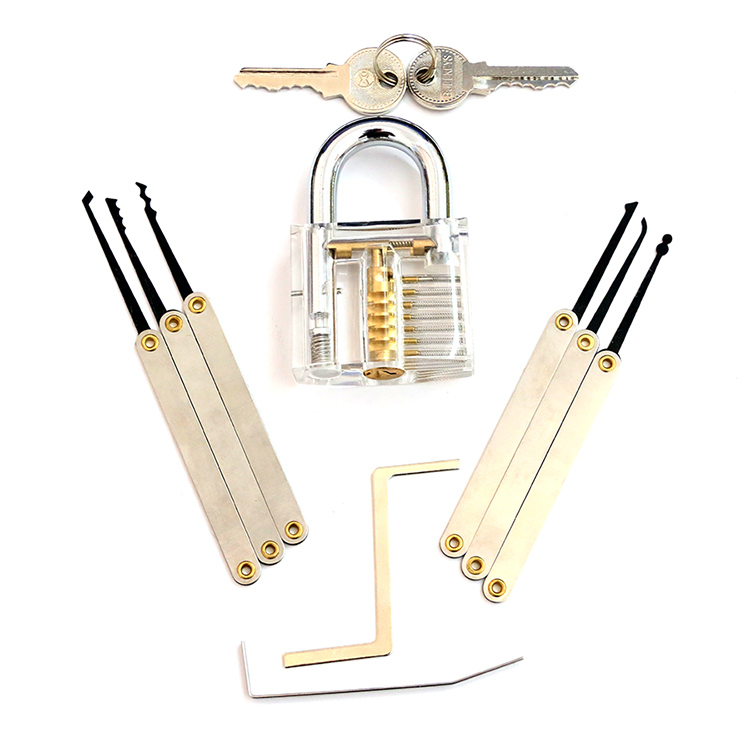 Transparent Practice Padlock with 8PC Lockpicking Tools (Combo 8-B)