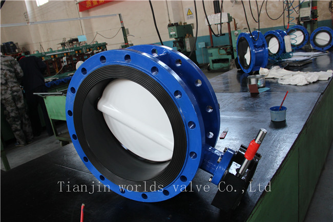 PTFE Disc Double Flanged Butterfly Valve with Ce ISO Approved