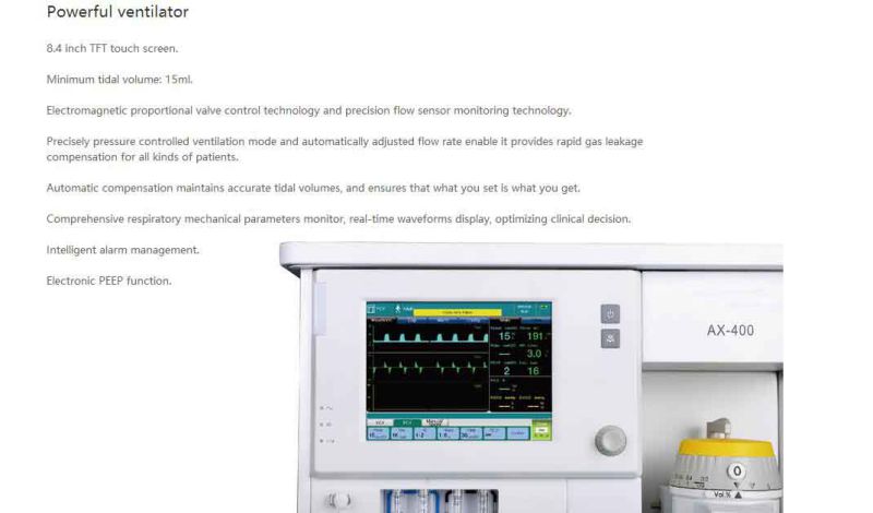 Touch Screen Anesthesia Machine with Ventilator Anesthesia with Ce (SC-AX400)