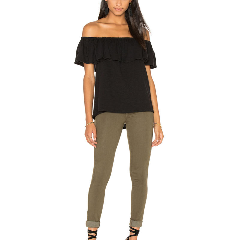 Black Cotton off Shoulder Cut out Back Top