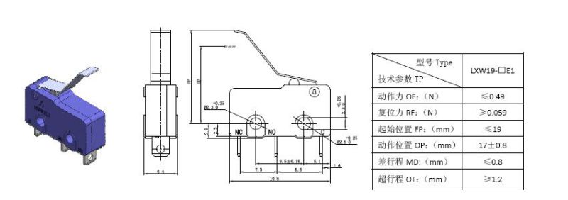 Blue Lxw19 Series Micro Switch