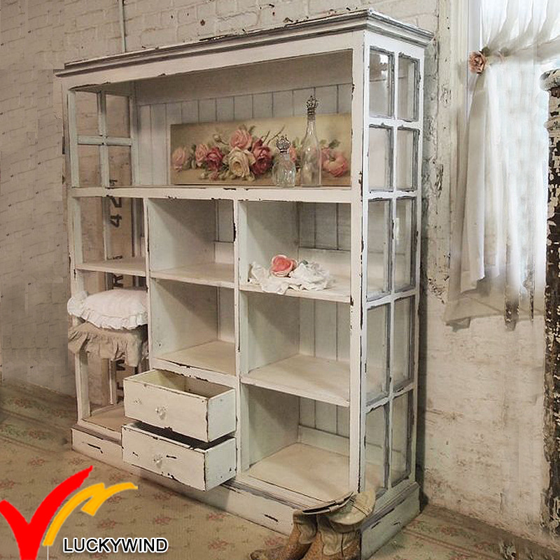 Shabby Chic Farmhouse Vintage Handmade White Wooden Bookcase and Bookshlf