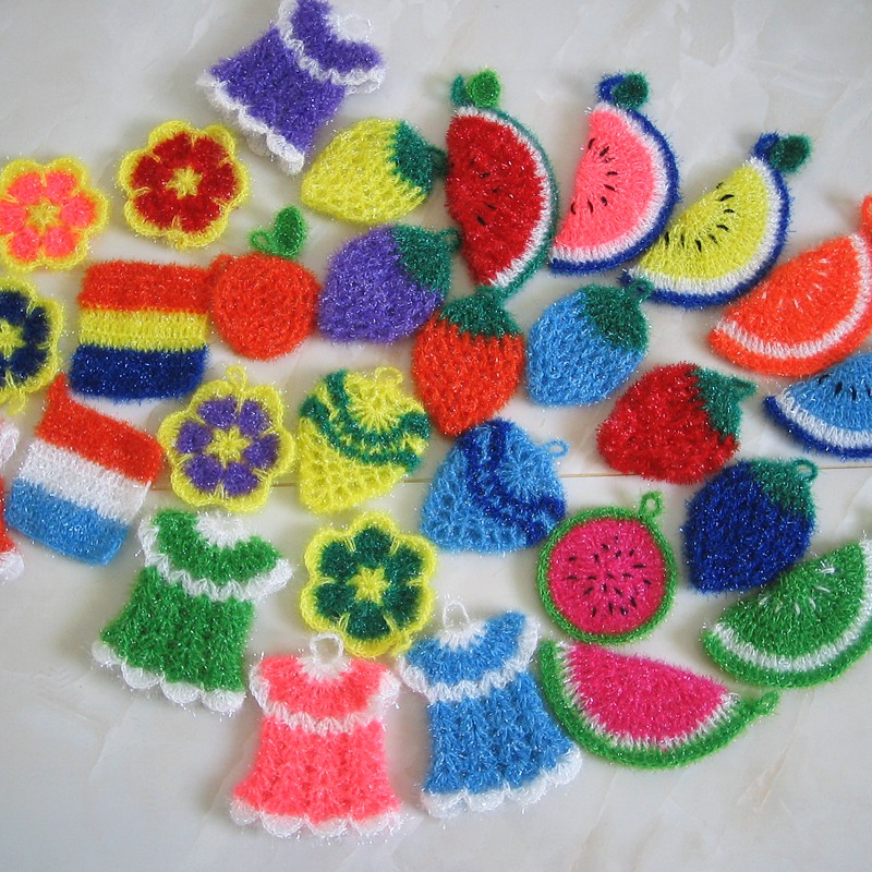 Krean Washing Cloth Hand Crochet Scrubbies Dish Scrubber Watermelon Style