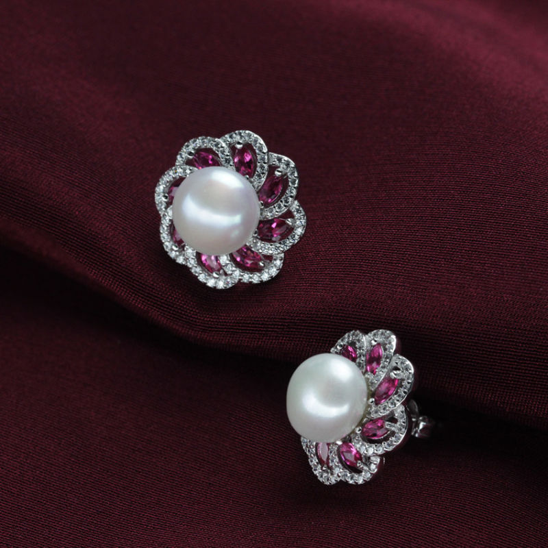 Freshwater Pearl Earring 9-10mm AAA Button 925 Sterling Silver Pearl Earrings